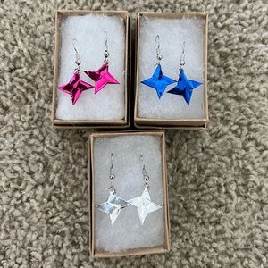Shiny metallic shuriken origami earrings